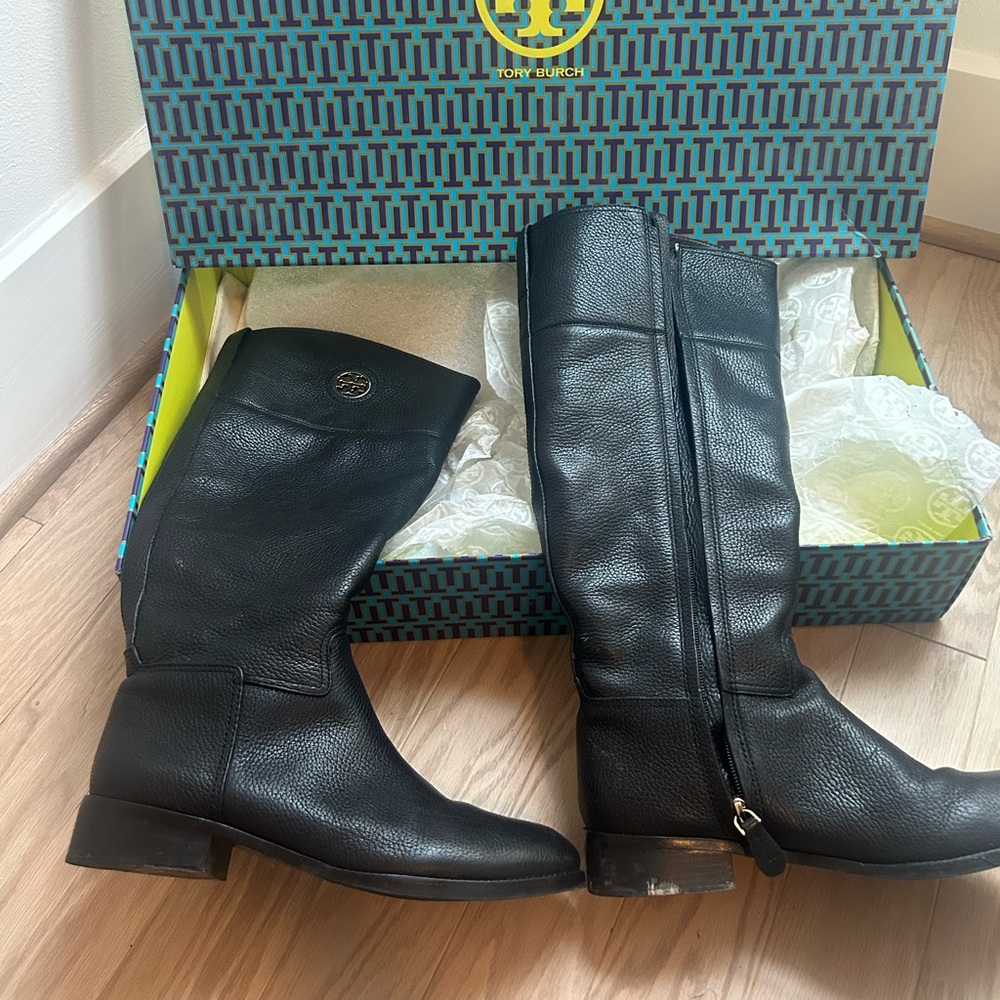 Tory Burch Junction Black Leather Tall Boots